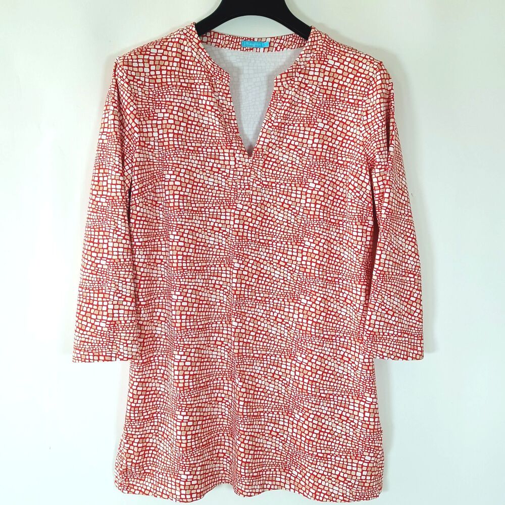 J. McLaughlin Catalina Cloth Shirt Top Large Geometric Preppy Coastal Beach
